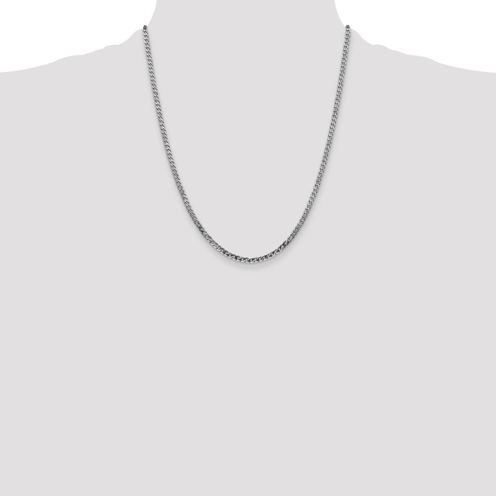 14K White Gold 22" 2.9mm Flat Beveled Curb Chain with Lobster Clasp by 0