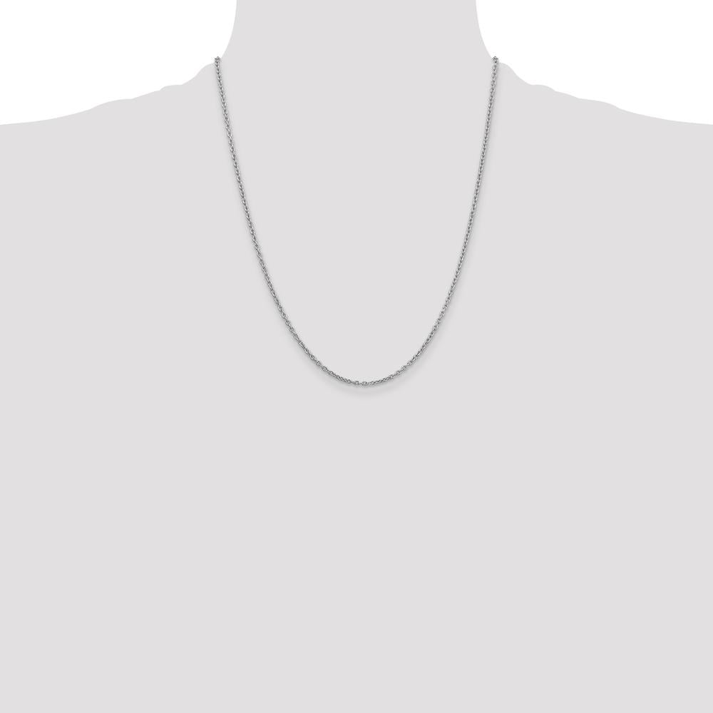 14K White Gold 22" 2mm Round Open Link Cable Chain with Lobster Clasp by Oro Pregiato