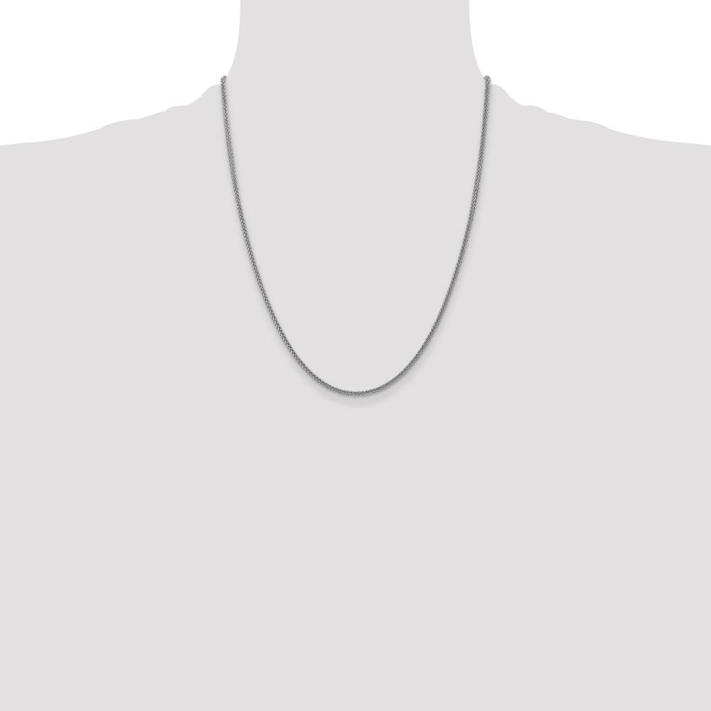 14K White Gold 22" 2mm Semi-Solid Wheat Chain with Lobster Clasp by Oro Pregiato
