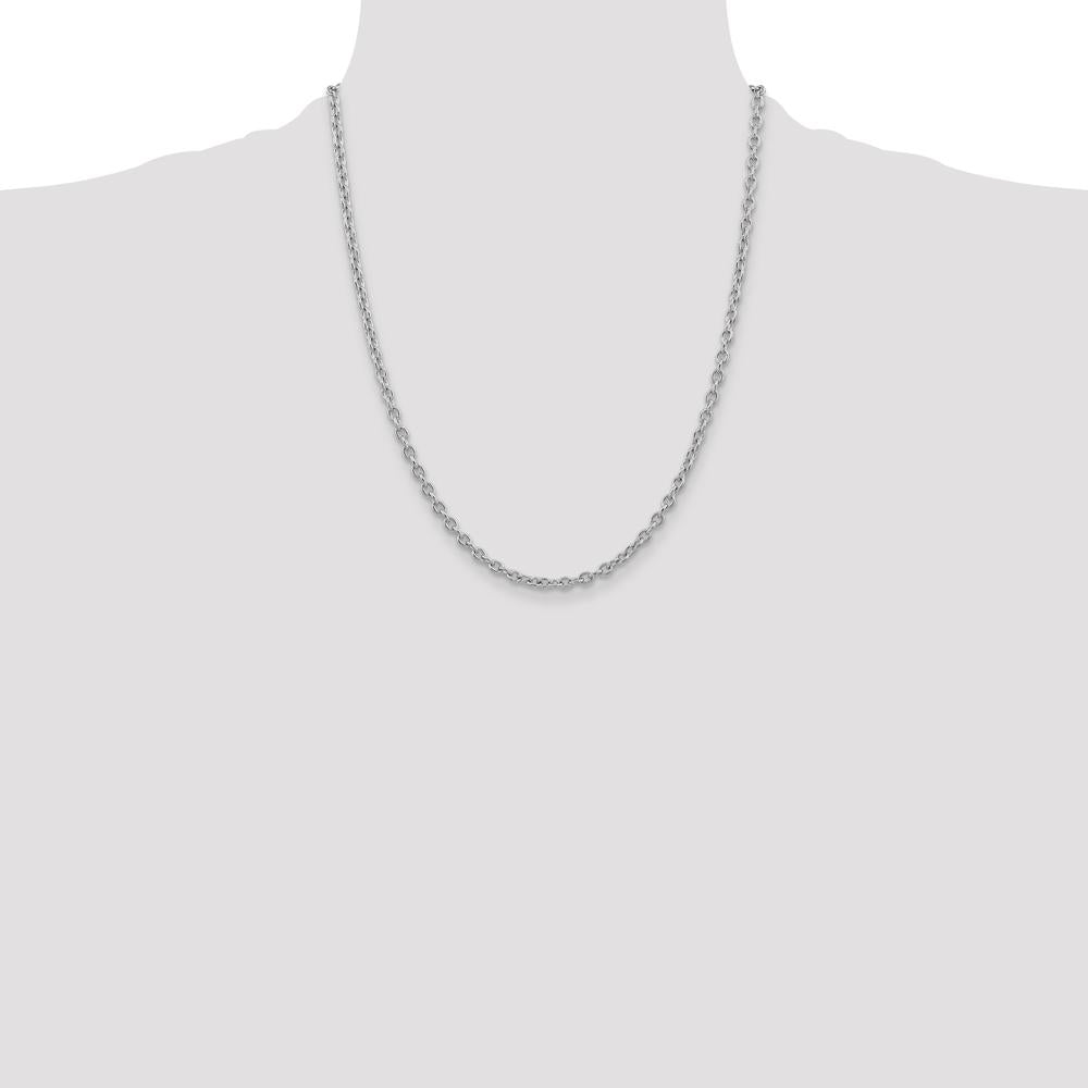 14K White Gold 22" 3.2mm Round Open Link Cable Chain with Lobster Clasp by Oro Pregiato