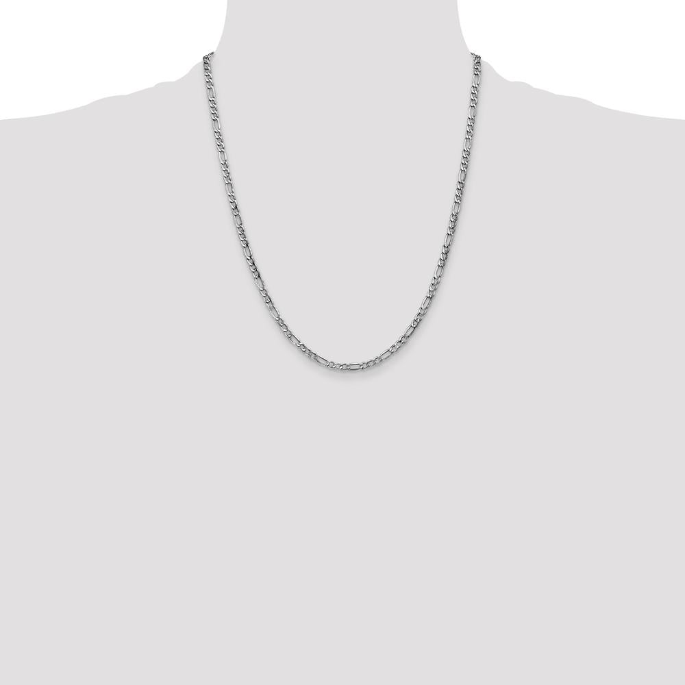 14K White Gold 22" 3.5mm Semi-Solid Figaro Chain with Lobster Clasp by IBGoodman