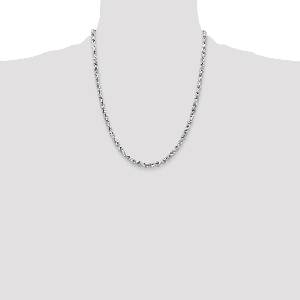 14K White Gold 22" 3.75mm Diamond-Cut Rope Chain Necklace with Lobster Clasp