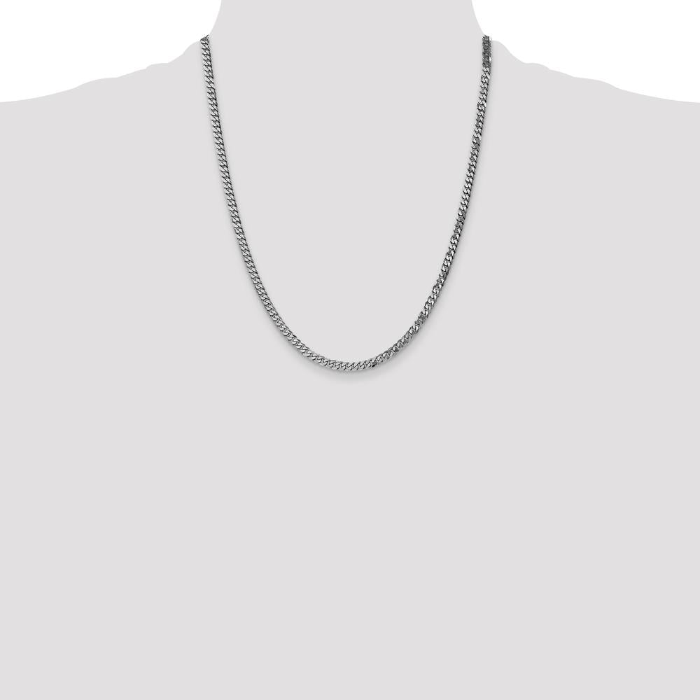 14K White Gold 22" 3.9mm Flat Beveled Curb Chain with Lobster Clasp by 0