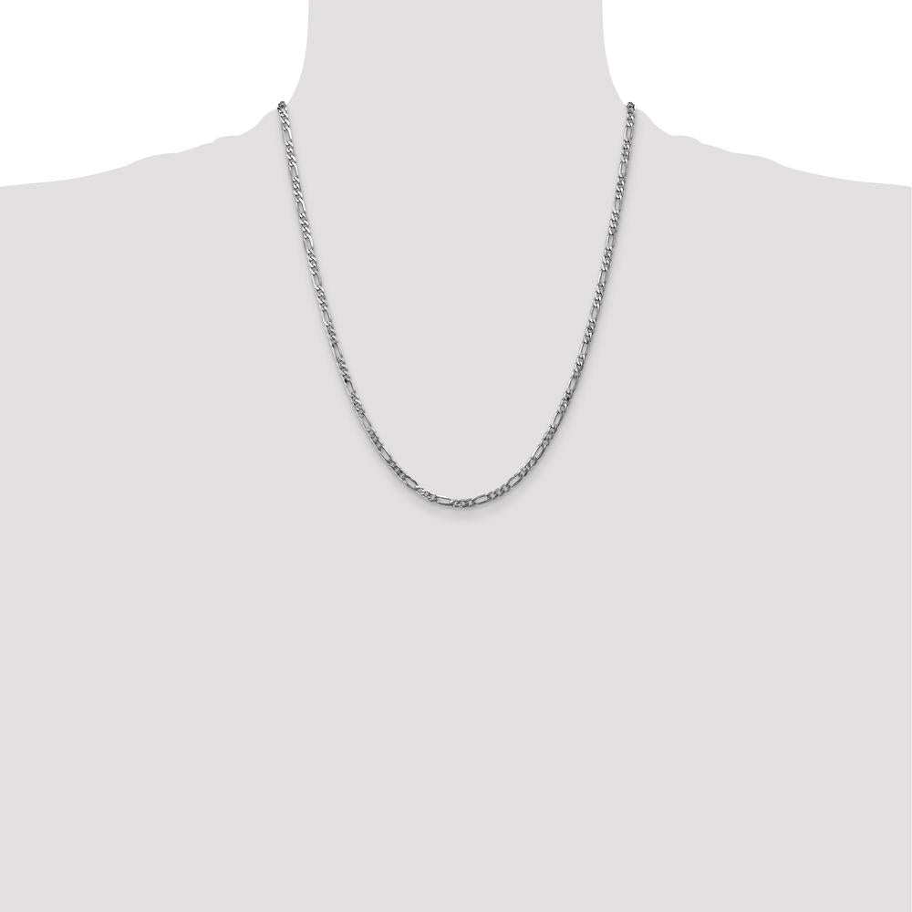 14K White Gold 22" 3mm Flat Figaro Chain with Lobster Clasp by 0