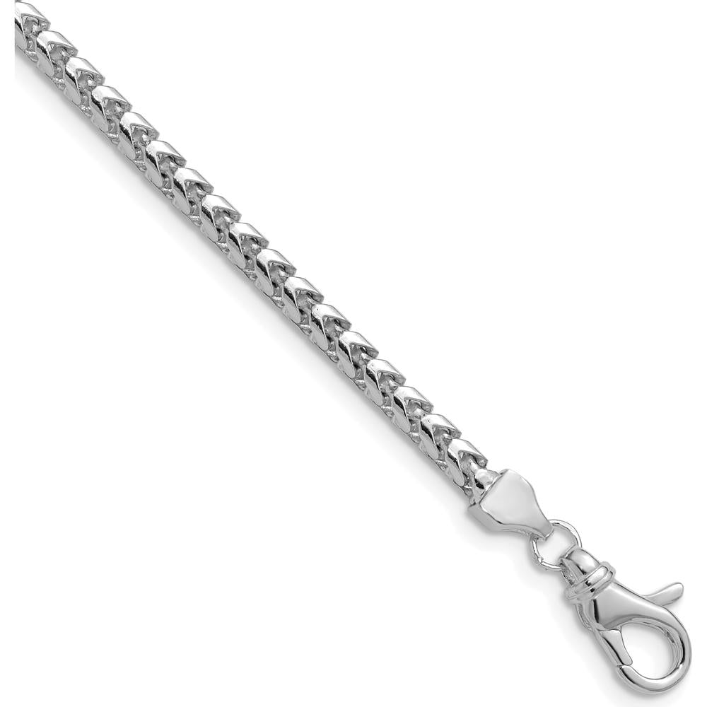 14K White Gold 22" 3mm Franco Chain Necklace with Fancy Lobster Clasp - Polished Rhodium Finish by Oro Pregiato