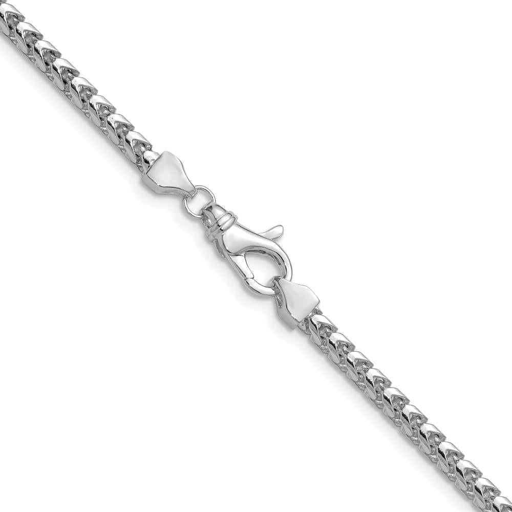 14K White Gold 22" 3mm Franco Chain Necklace with Fancy Lobster Clasp - Polished Rhodium Finish by Oro Pregiato