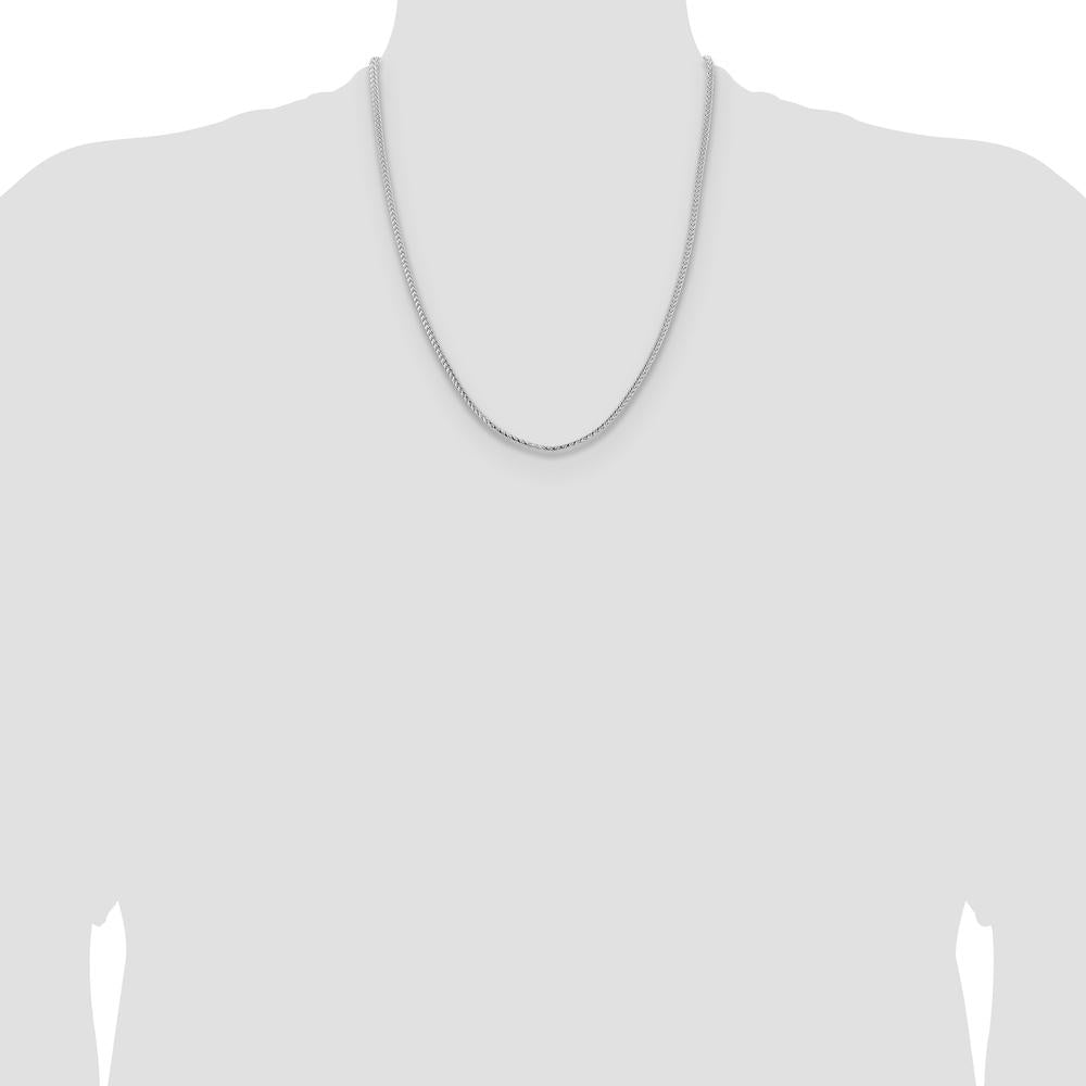 14K White Gold 22" 3mm Franco Chain Necklace with Fancy Lobster Clasp - Polished Rhodium Finish by Oro Pregiato