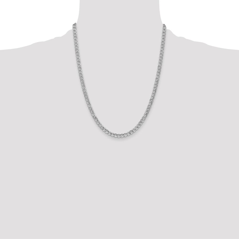 14K White Gold 22" 4.3mm Semi-Solid Curb Chain with Lobster Clasp by Oro Pregiato