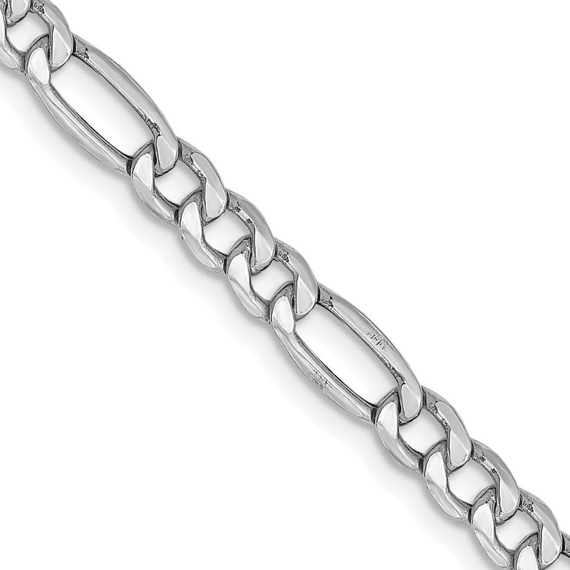 14K White Gold 22" 4.4mm Semi-Solid Figaro Chain with Lobster Clasp by Oro Pregiato