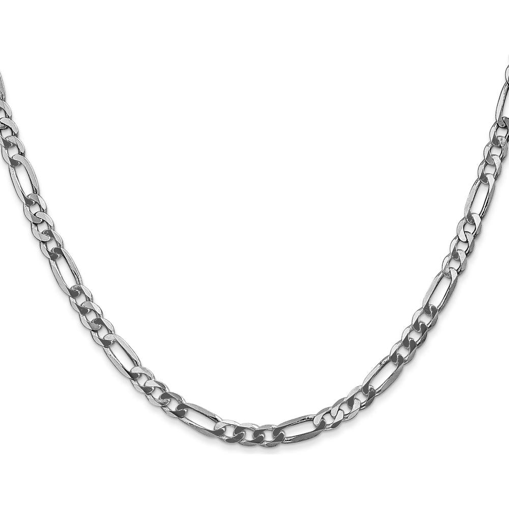 14K White Gold 22" 4mm Flat Figaro Chain with Lobster Clasp - Polished Rhodium Finish by 0