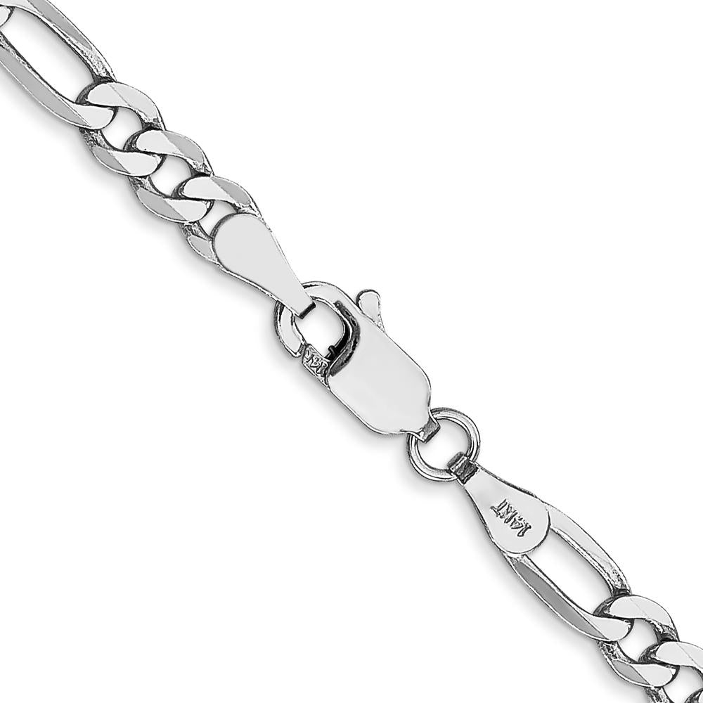 14K White Gold 22" 4mm Flat Figaro Chain with Lobster Clasp - Polished Rhodium Finish by 0
