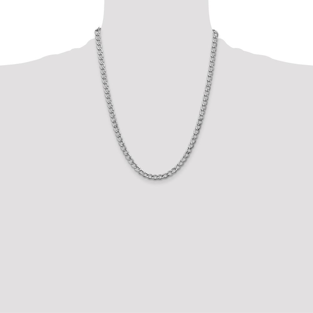 14K White Gold 22" 5.25mm Semi-Solid Curb Chain with Lobster Clasp by Oro Pregiato