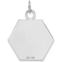 14K White Gold 22.5mm Hexagon Red Enameled Medical Alert Pendant - Polished Finish with Rhodium Plating by Oro Pregiato