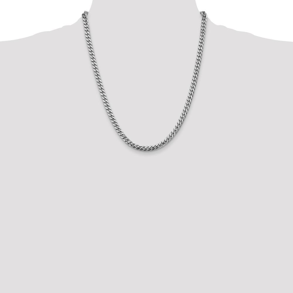 14K White Gold 22" 5mm Solid Miami Cuban Link Chain with Lobster Clasp by Oro Pregiato