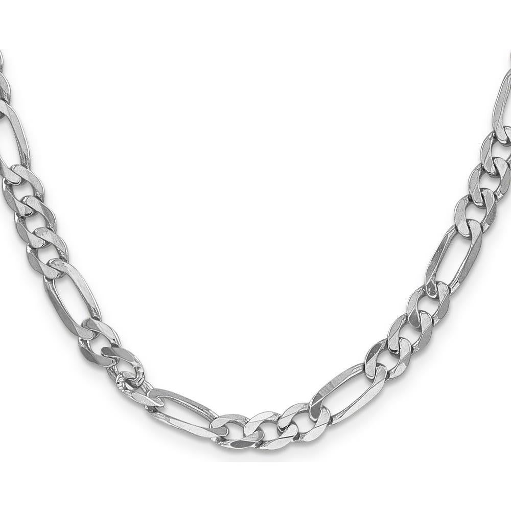 14K White Gold 22" 6mm Flat Figaro Chain Necklace with Lobster Clasp - Rhodium Plated by Oro Pregiato