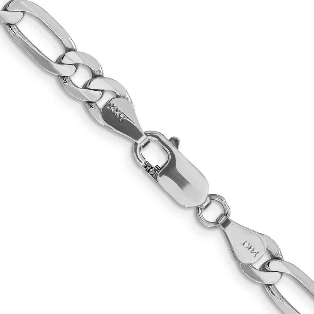 14K White Gold 22" 6mm Flat Figaro Chain Necklace with Lobster Clasp - Rhodium Plated by Oro Pregiato