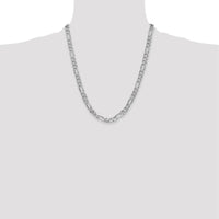 14K White Gold 22" 6mm Flat Figaro Chain Necklace with Lobster Clasp - Rhodium Plated by Oro Pregiato