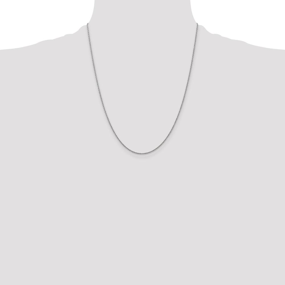 14K White Gold 22" Baby Rope Chain Necklace with Rhodium Plating and Spring Ring Clasp by Oro Pregiato