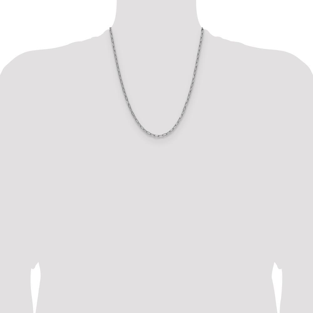 14K White Gold 22" Beveled Paperclip Chain Necklace - Polished Finish with Lobster Clasp by Oro Pregiato