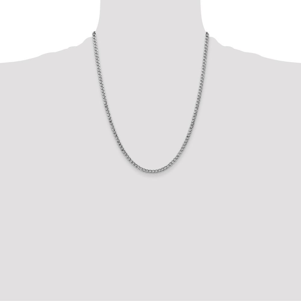 14K White Gold 22" Curb Chain Necklace with Lobster Clasp - Rhodium-Plated 3.35mm by Oro Pregiato