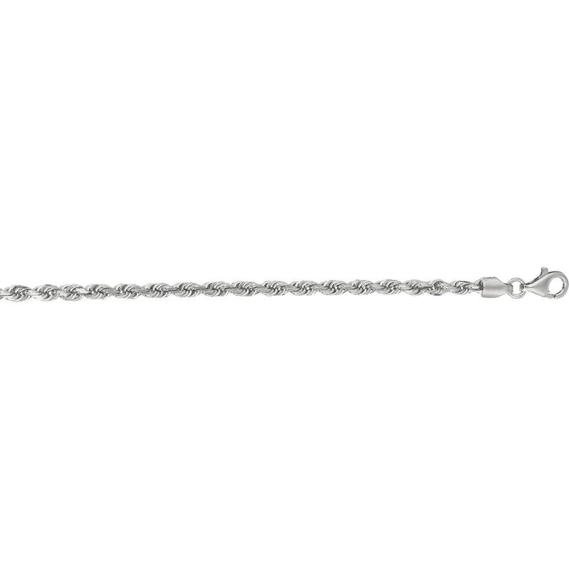 14K White Gold 22" Diamond Cut Rope Chain Necklace - 3mm Width by Orozza Fine Jewelry