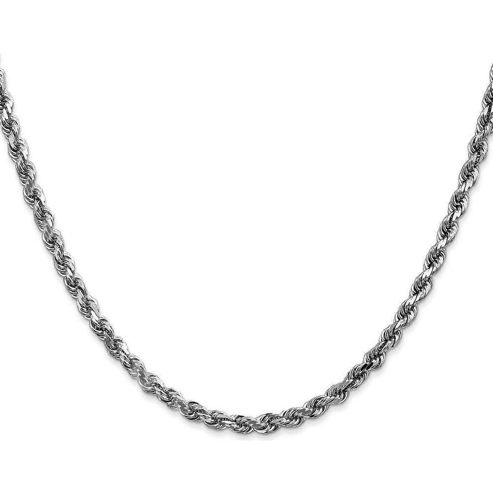 14K White Gold 22" Diamond-Cut Rope Chain Necklace with Lobster Clasp - 3.5mm Solid Handcrafted Design