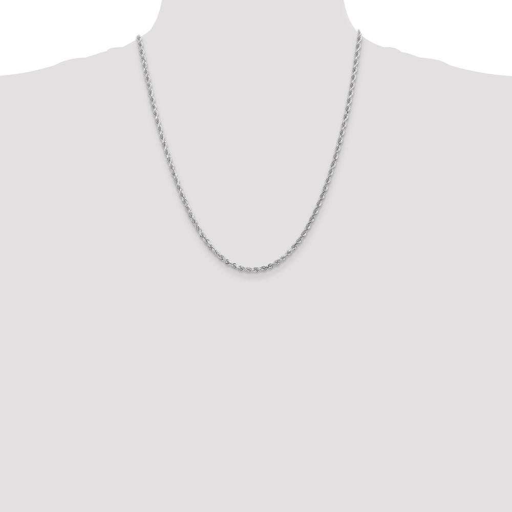 14K White Gold 22" Diamond-Cut Rope Chain Necklace with Lobster Clasp - 3mm Width