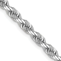 14K White Gold 22" Diamond-Cut Rope Chain Necklace with Lobster Clasp - 4mm Width by Oro Pregiato