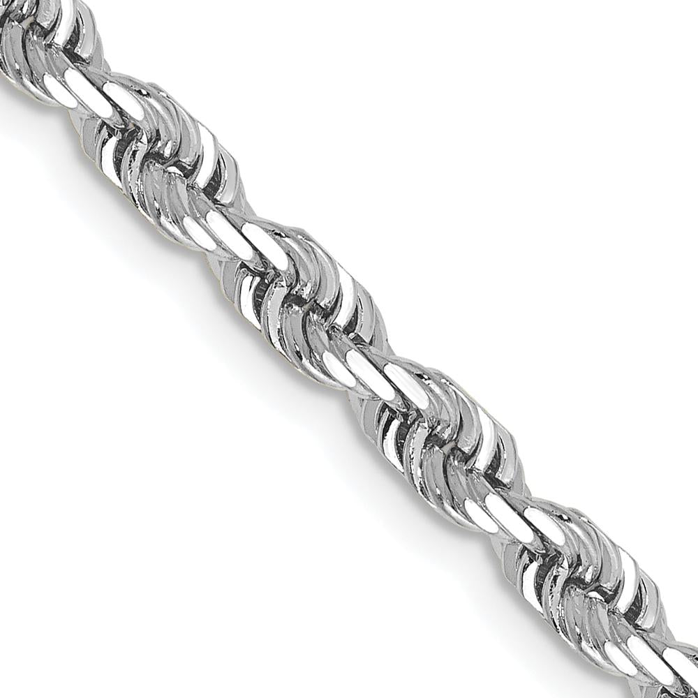 14K White Gold 22" Diamond-Cut Rope Chain Necklace with Lobster Clasp - 4mm Width by Oro Pregiato