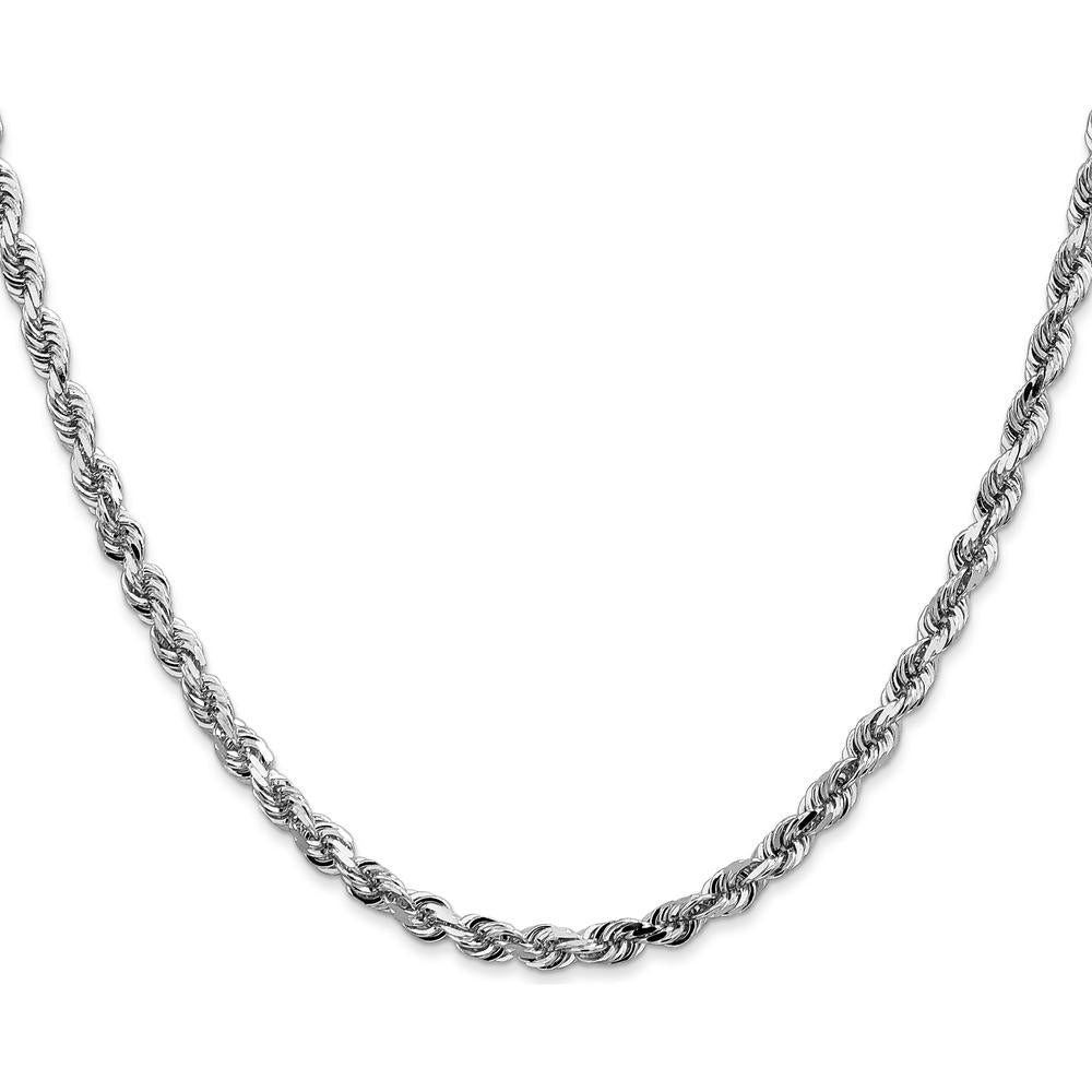 14K White Gold 22" Diamond-Cut Rope Chain Necklace with Lobster Clasp - 4mm Width by Oro Pregiato
