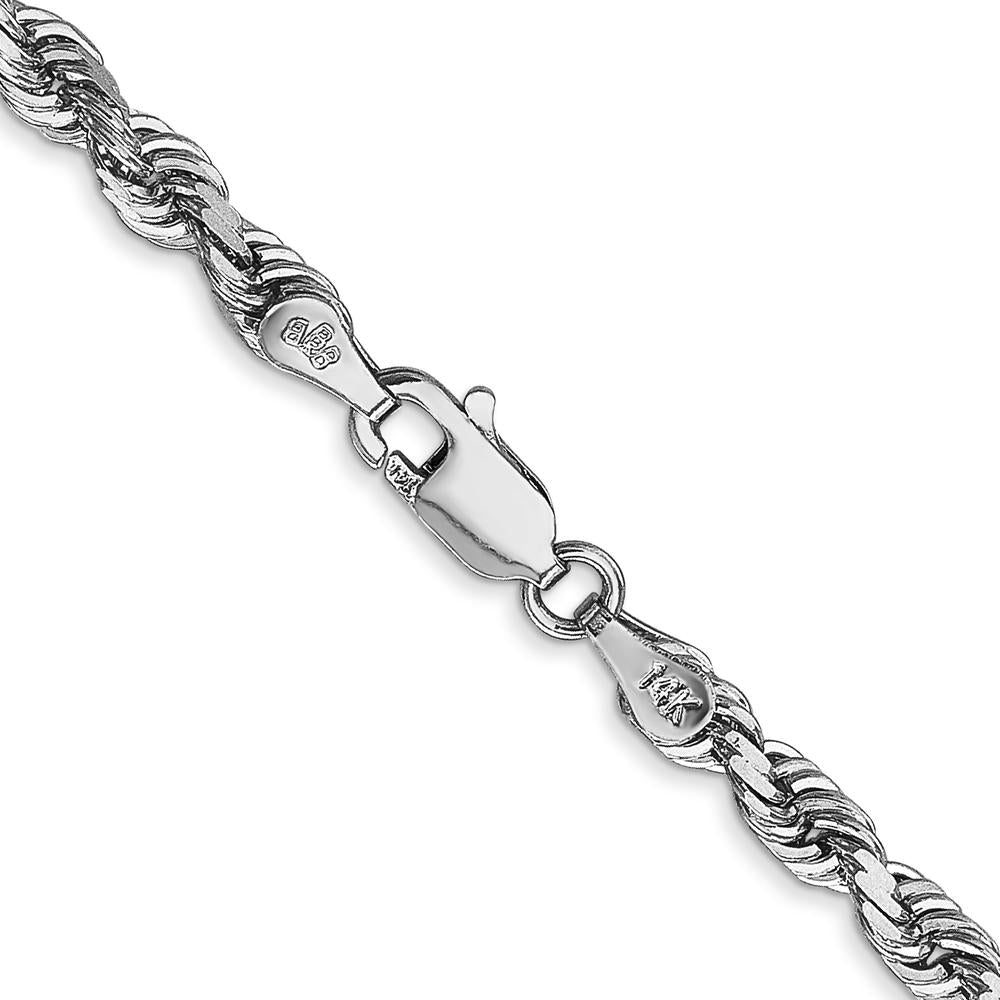 14K White Gold 22" Diamond-Cut Rope Chain Necklace with Lobster Clasp - 4mm Width by Oro Pregiato