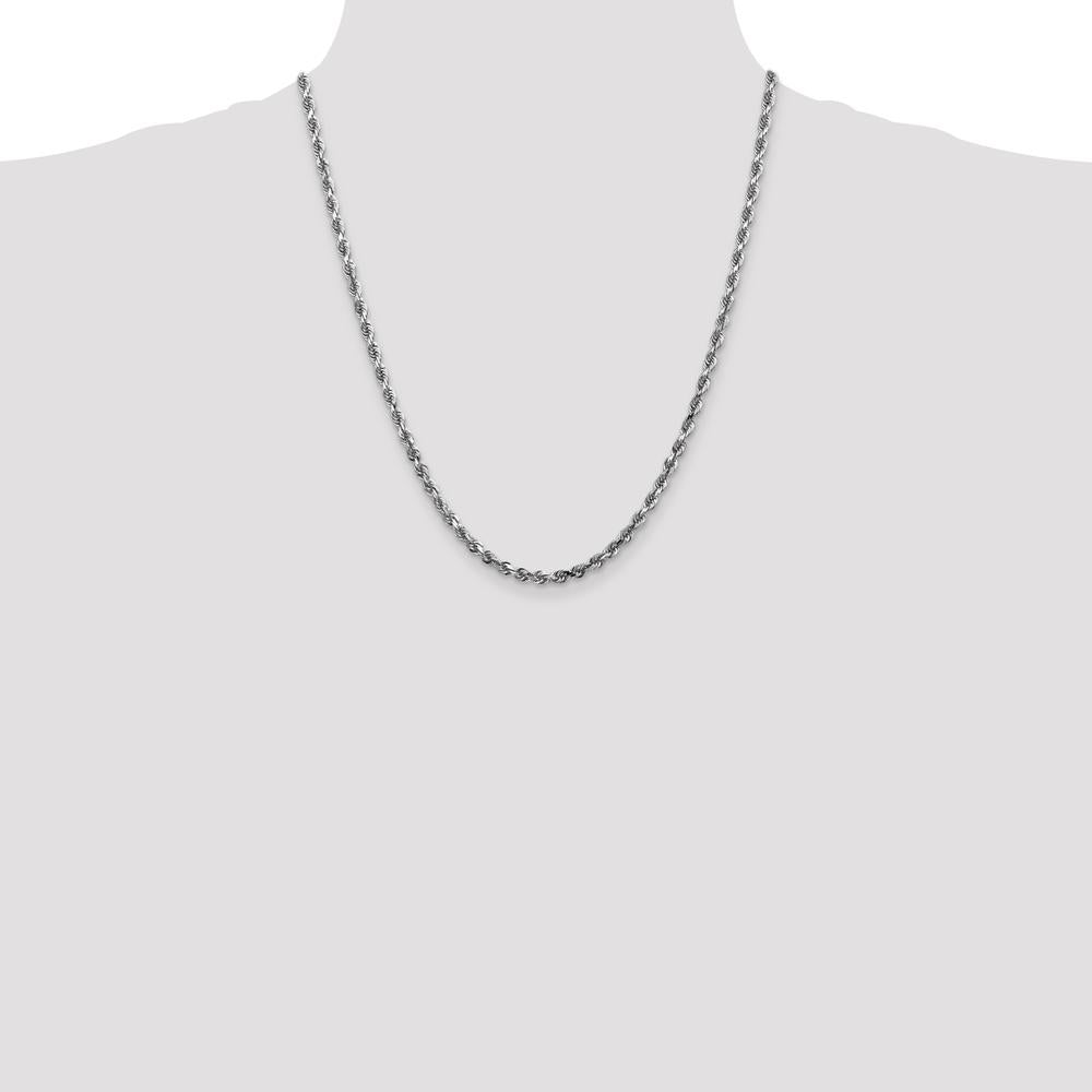 14K White Gold 22" Diamond-Cut Rope Chain Necklace with Lobster Clasp - 4mm Width by Oro Pregiato