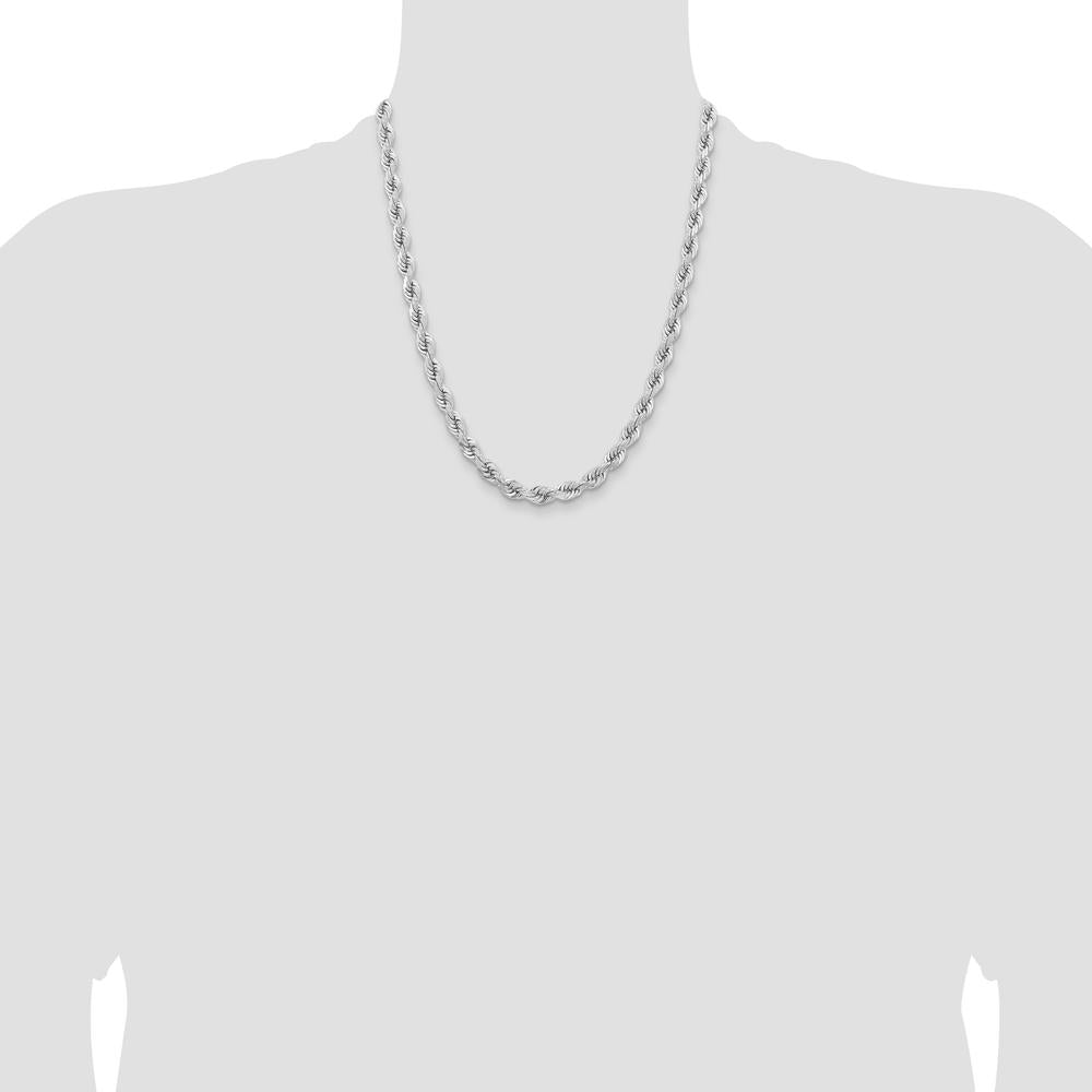 14K White Gold 22" Diamond-Cut Rope Chain with Fancy Lobster Clasp