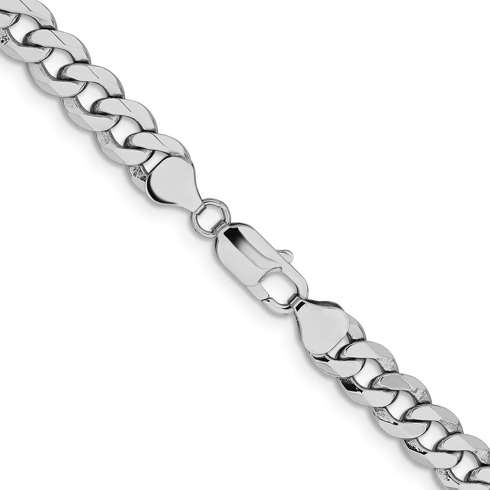14K White Gold 22" Flat Beveled Curb Chain with Lobster Clasp - 8mm Width by 0