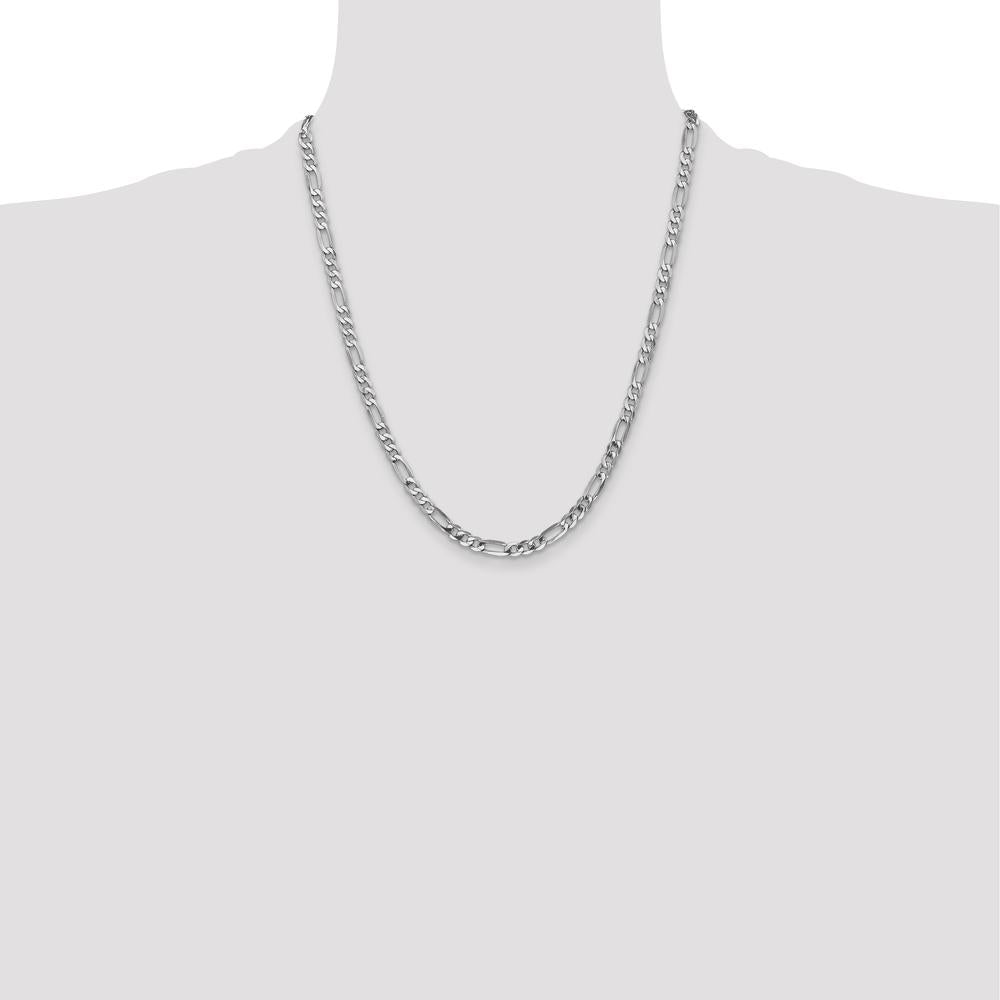 14K White Gold 22" Flat Figaro Chain with Lobster Clasp - 4.5mm Width by 0
