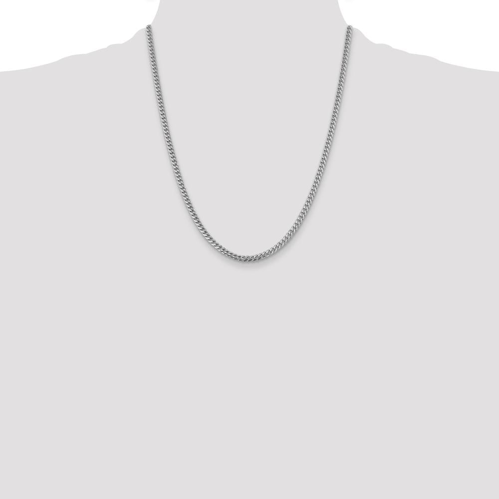 14K White Gold 22-Inch 4.25mm Miami Cuban Chain with Rhodium Plating by Oro Pregiato