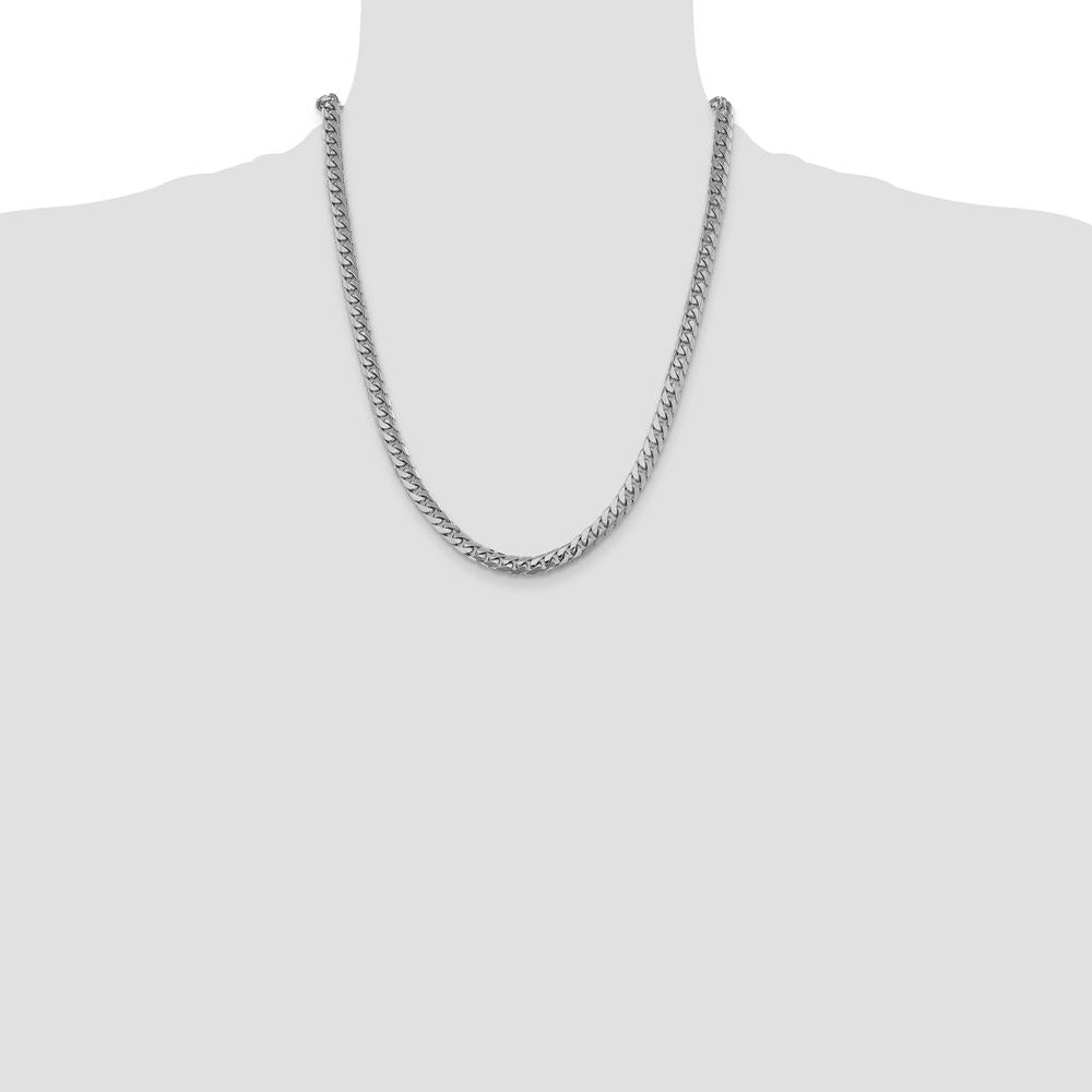 14K White Gold 22-Inch 6.25mm Solid Miami Cuban Chain with Rhodium Plating by Oro Pregiato