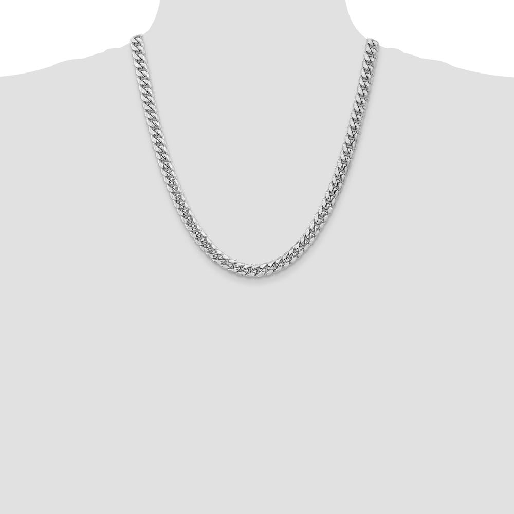 14K White Gold 22-Inch 7.3mm Semi-Solid Miami Cuban Chain with Polished Finish by Oro Pregiato