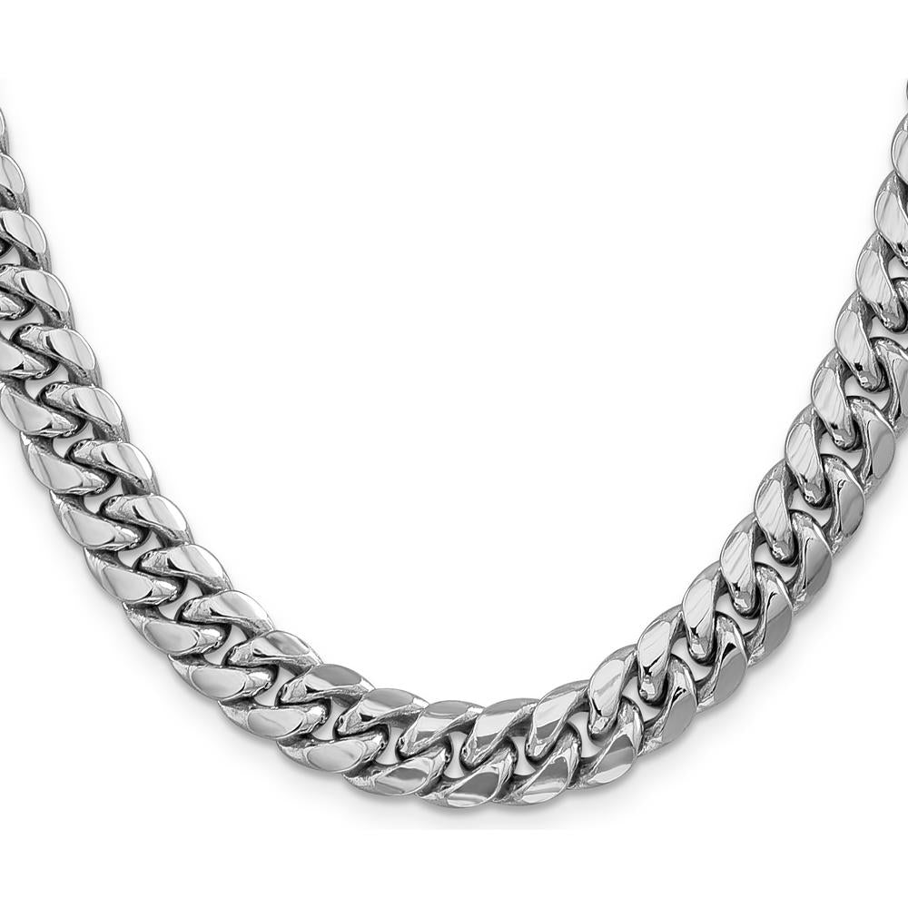14K White Gold 22-Inch 9.3mm Semi-Solid Miami Cuban Chain with Rhodium Finish by Oro Pregiato