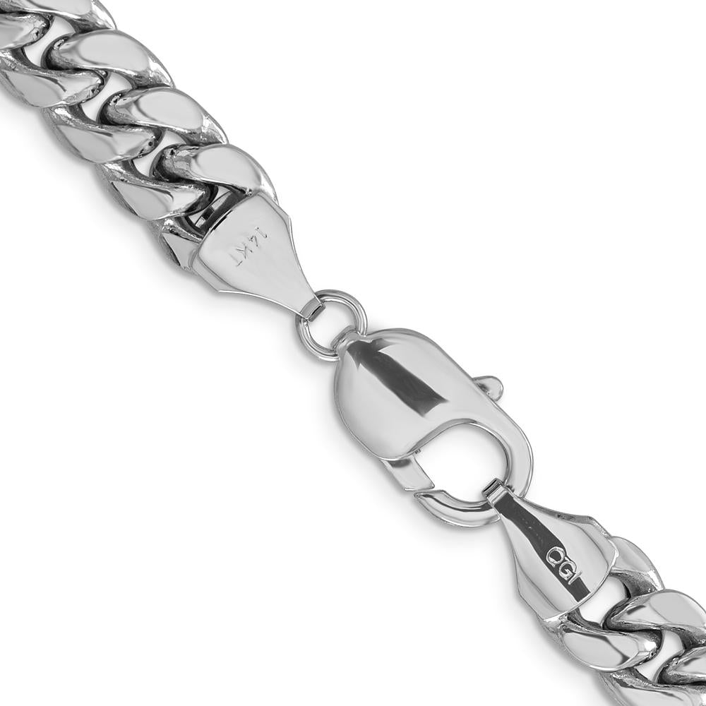 14K White Gold 22-Inch 9.3mm Semi-Solid Miami Cuban Chain with Rhodium Finish by Oro Pregiato