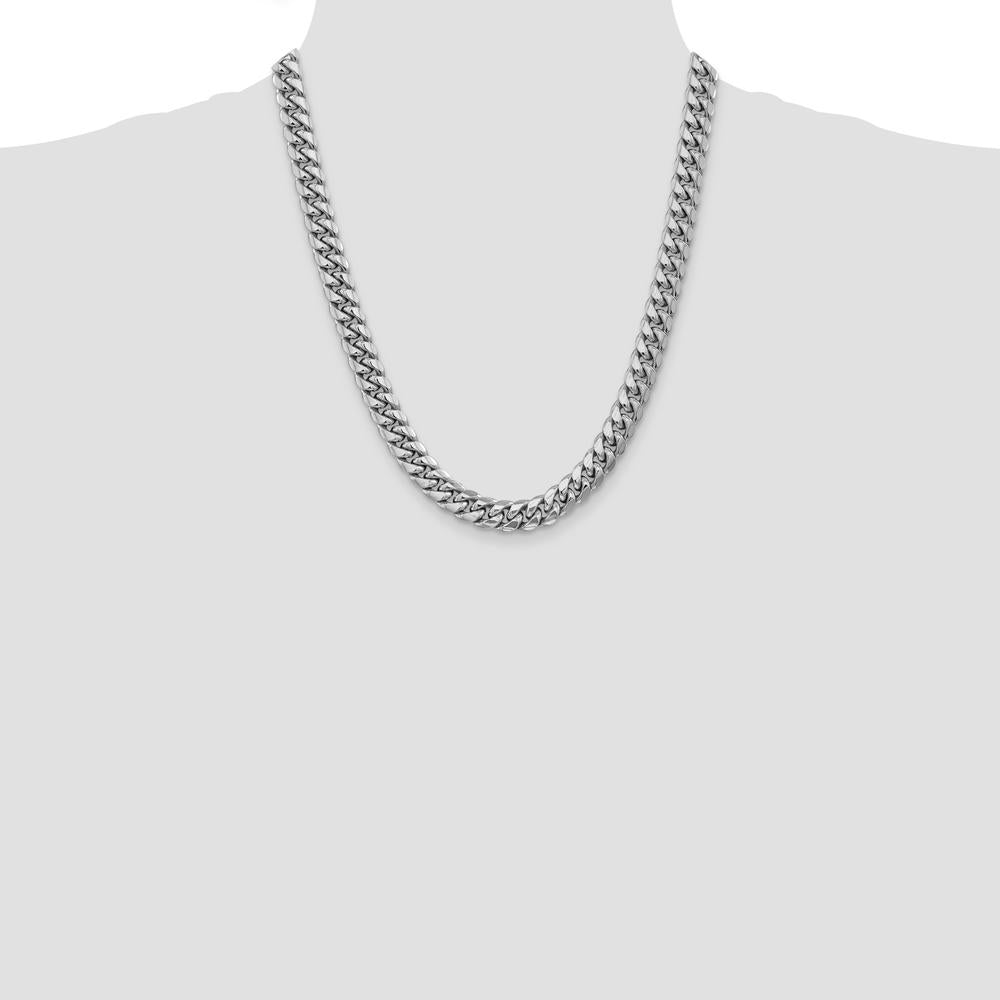 14K White Gold 22-Inch 9.3mm Semi-Solid Miami Cuban Chain with Rhodium Finish by Oro Pregiato