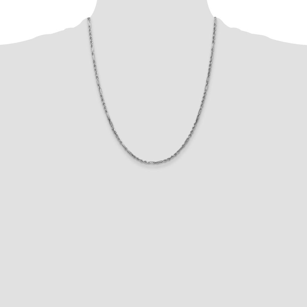 14K White Gold 22-inch Diamond-Cut Milano Rope Chain - 2.5mm Width with Lobster Clasp by Oro Pregiato