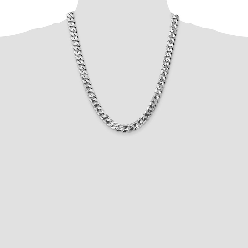 14K White Gold 22-Inch Flat Beveled Curb Chain Necklace - 9.5mm Width by 0