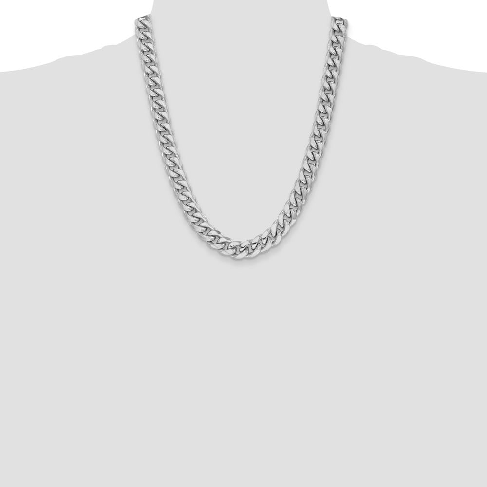 14K White Gold 22-inch Semi-Solid Miami Cuban Chain - 11mm Width by Oro Pregiato