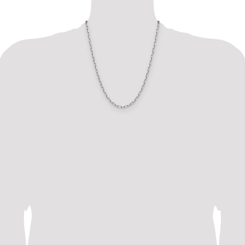 14K White Gold 22" Paperclip Chain with Beveled Links and Rhodium Plating by Oro Pregiato