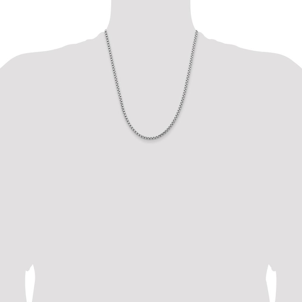 14K White Gold 22" Semi-Solid Box Chain Necklace with Lobster Clasp by IBGoodman