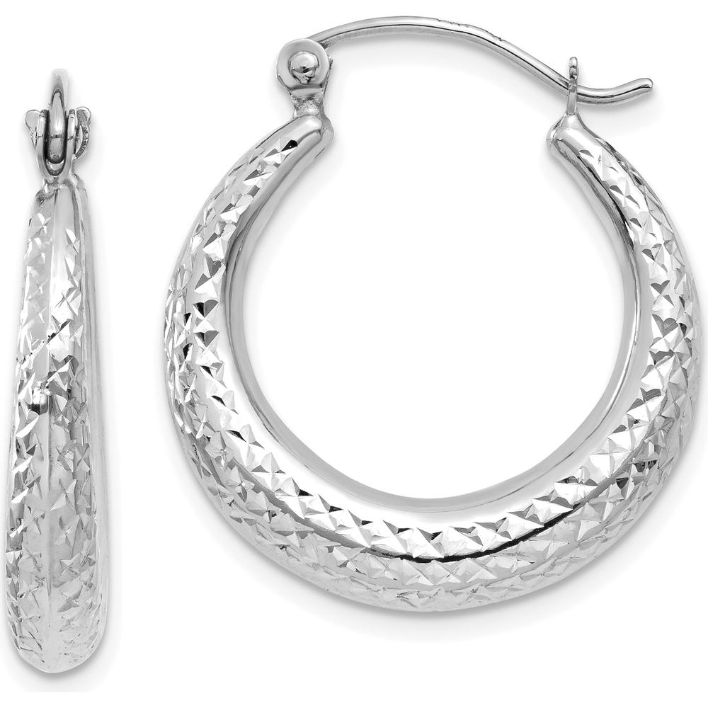 14K White Gold 22mm Diamond Cut Hollow Hoop Earrings with Rhodium Plating by 0