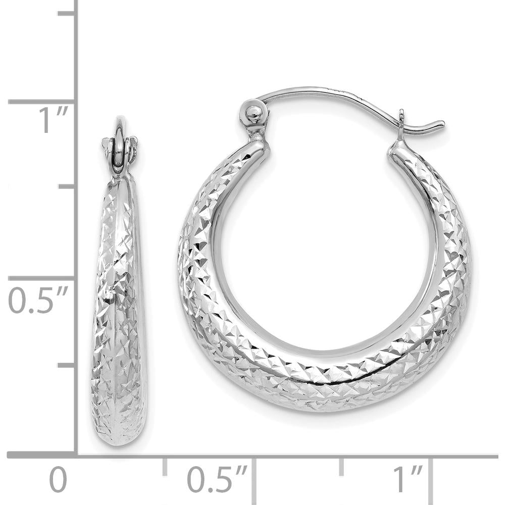 14K White Gold 22mm Diamond Cut Hollow Hoop Earrings with Rhodium Plating by 0
