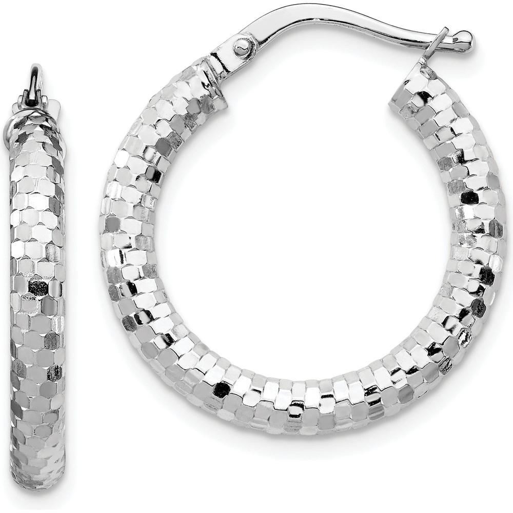 14K White Gold 22mm Diamond-Cut Textured Hoop Earrings with Polished Rhodium Finish by 0