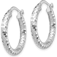 14K White Gold 22mm Diamond-Cut Textured Hoop Earrings with Polished Rhodium Finish by 0